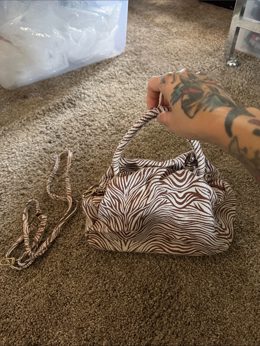 Hobo satchel adjustable removable strap. Unique zebra print finish. NWOT